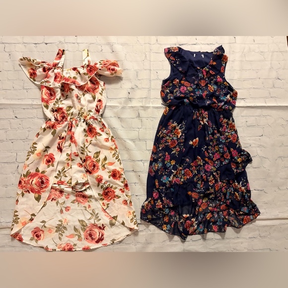 2 Floral Kids Dresses Set size Large - Picture 1 of 9